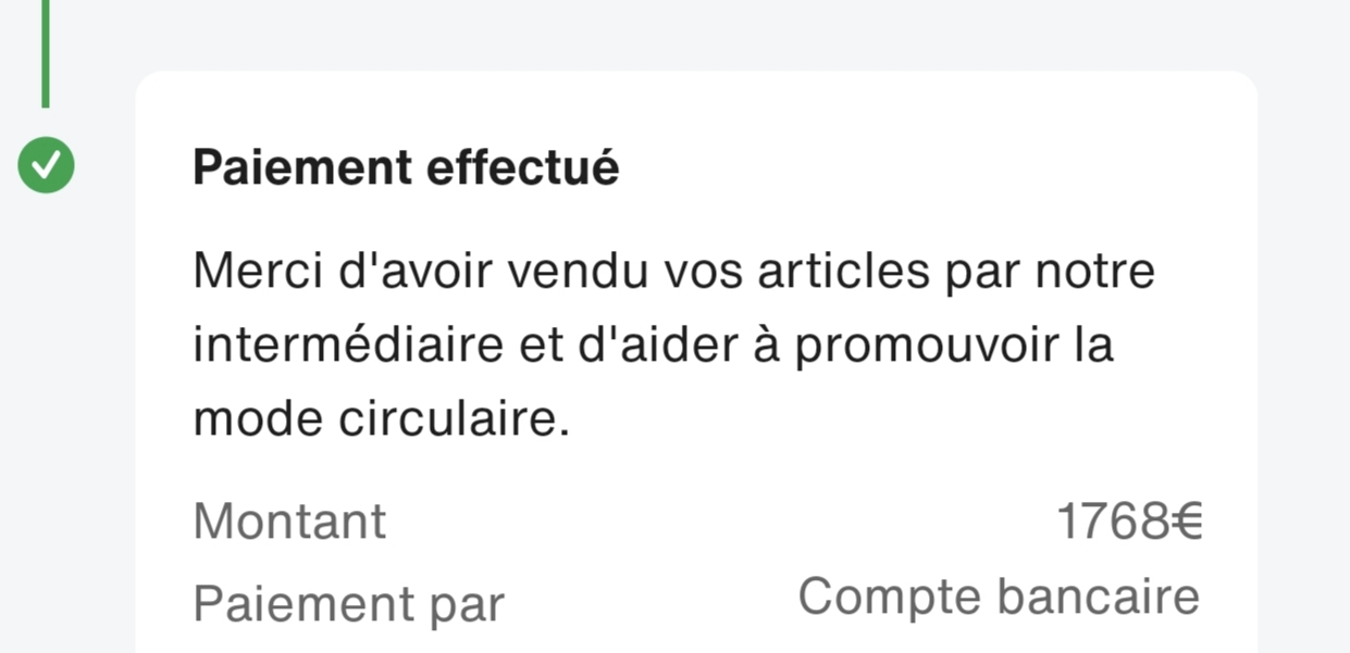 Virement de 1 768 € reçu sur Vestiaire Collective